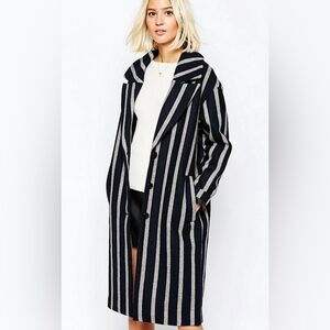 NWT SELECTED FEMME NWT Cocoana Oversized Wool Blend Stripe Coat Size Eu 38